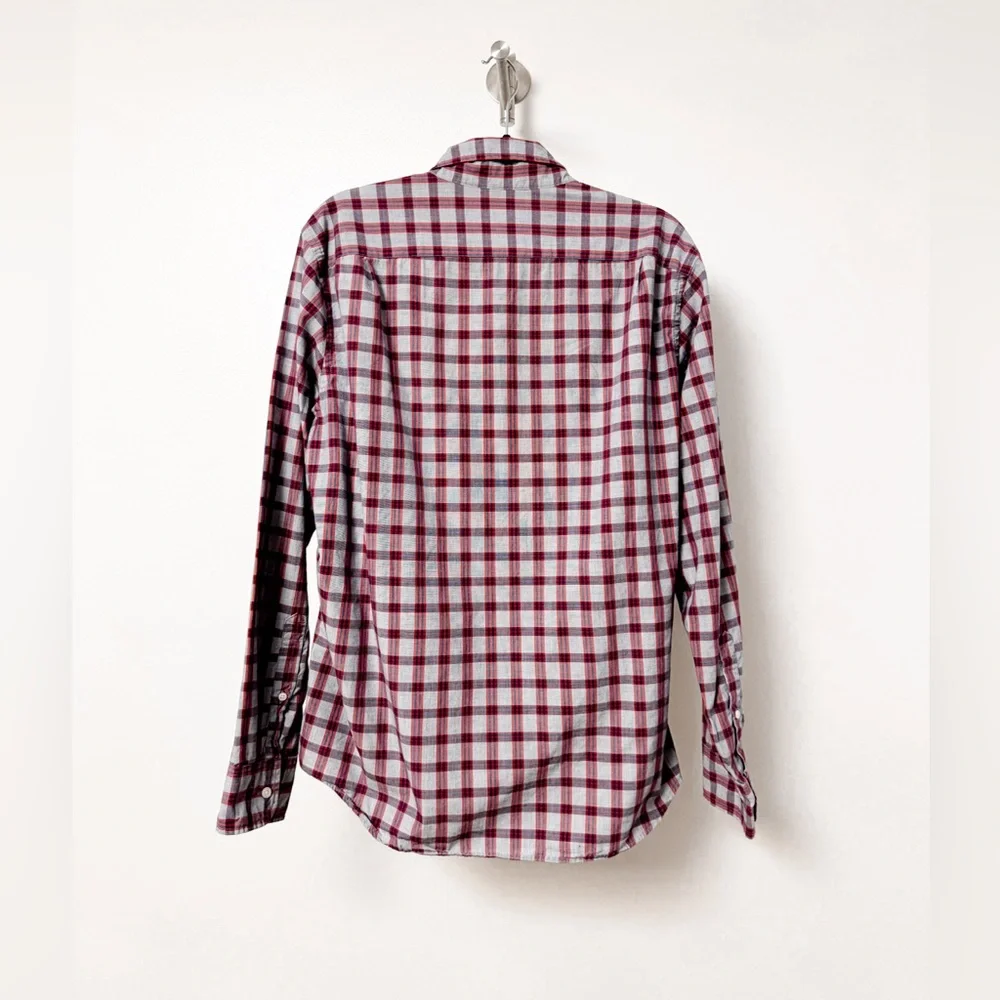Set of 2 J. Crew Oxford Button‎ Up Plaid Cotton Long Sleeve Shirts Red Green L